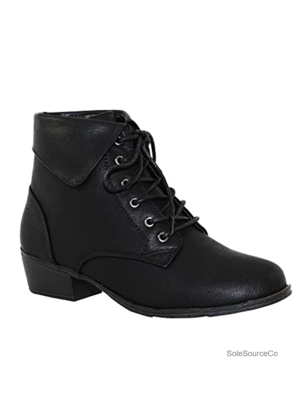 Lace Up Low Chunky Heel Ankle Booties Foldover Comfort